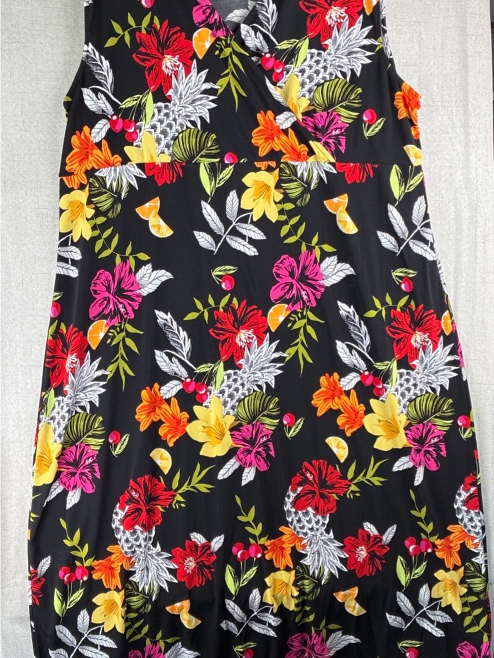 CJ Banks Tropical Maxi Dress Womens 3X 4X Black Sleeveless Slinky Stretch Travel